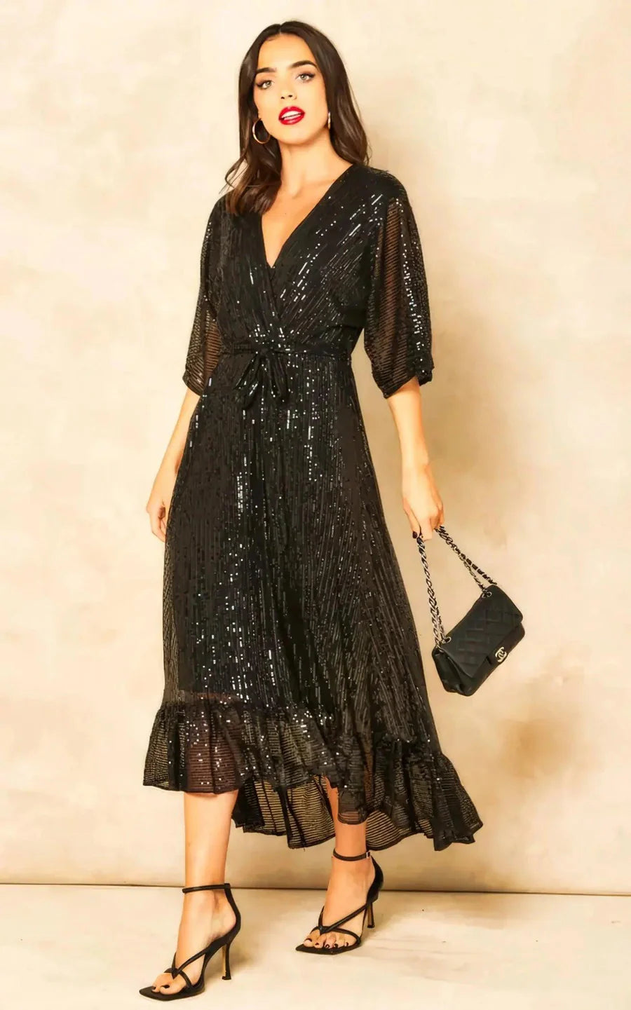 Enchanting Elegance  Sequin Plunge Maxi Dress