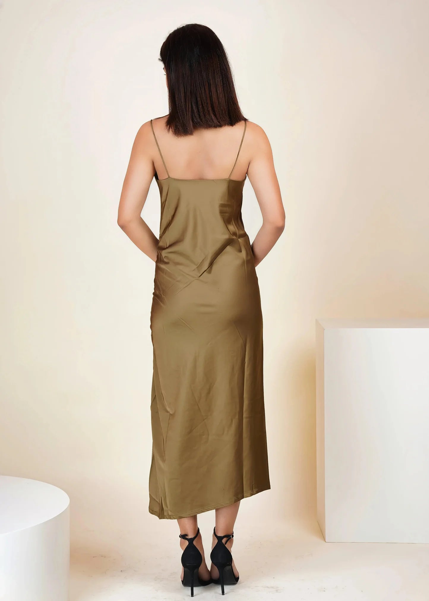 SATIN SWAY SIDE RUCHED DRESS