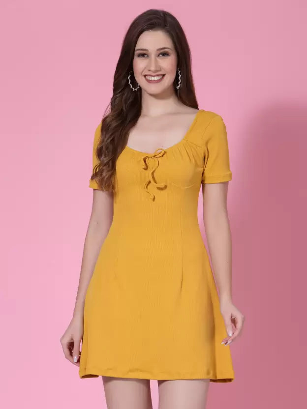 Scoop Neck Tie-Up Mini A-Line Dress