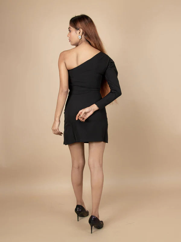 ONE-SHOULDER SLIM FIT CREPE BODYCON DRESS