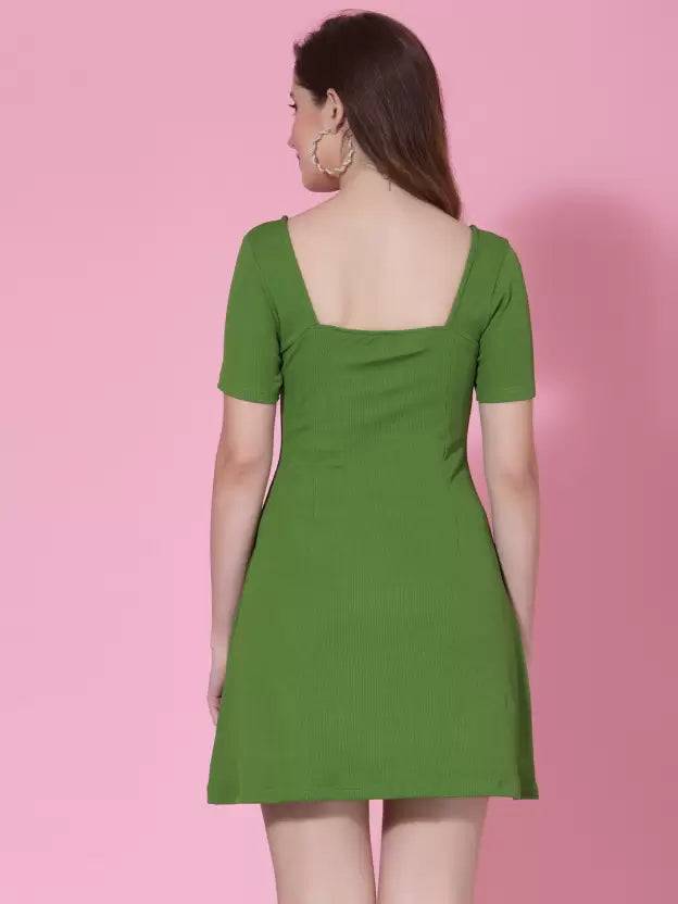 Scoop Neck Tie-Up Mini A-Line Dress