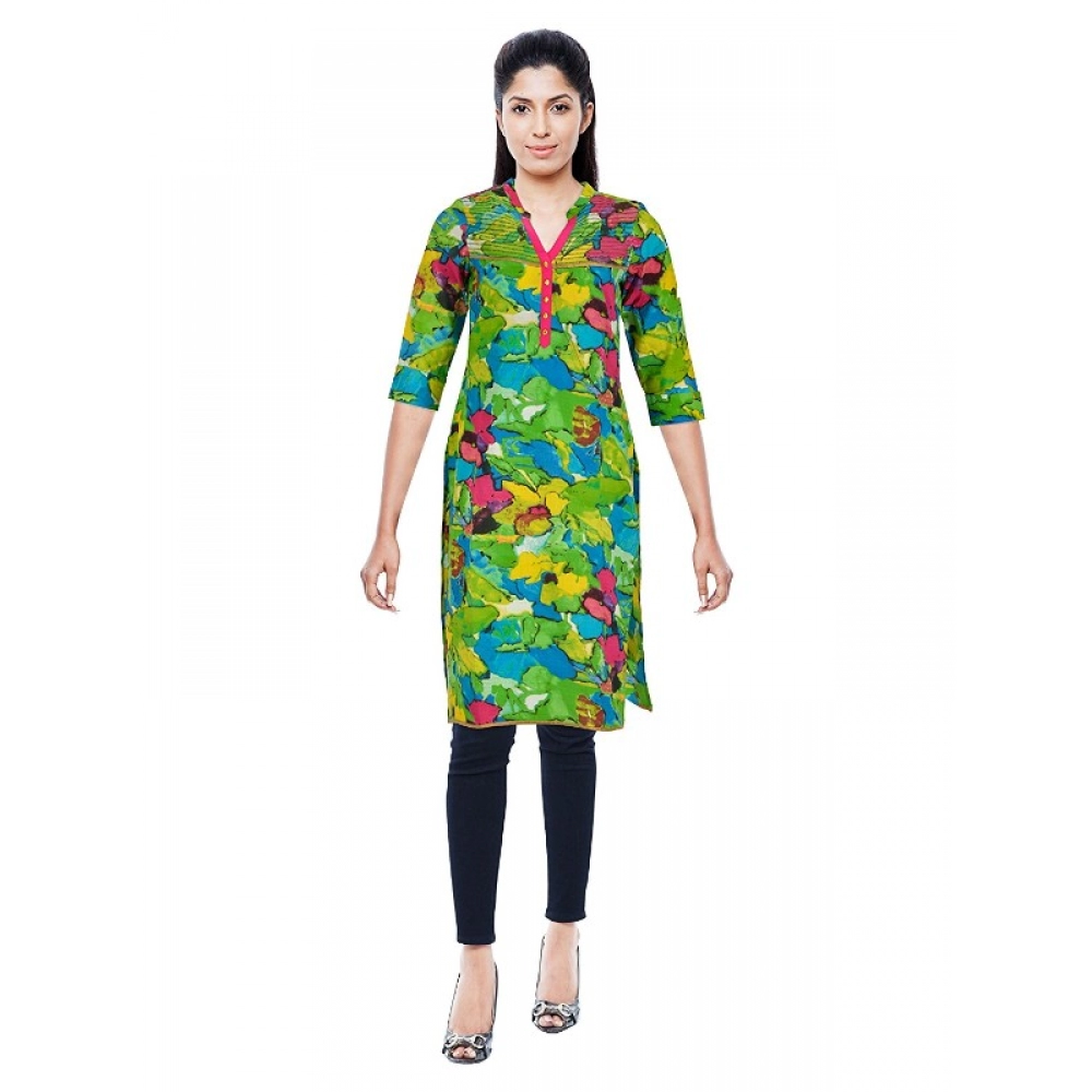 Femilyn Women's Cotton Kurtis (Green, L)