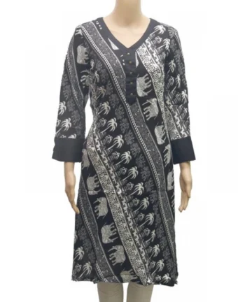Femilyn Women's Rayon Kurtis (Black, White, XL)