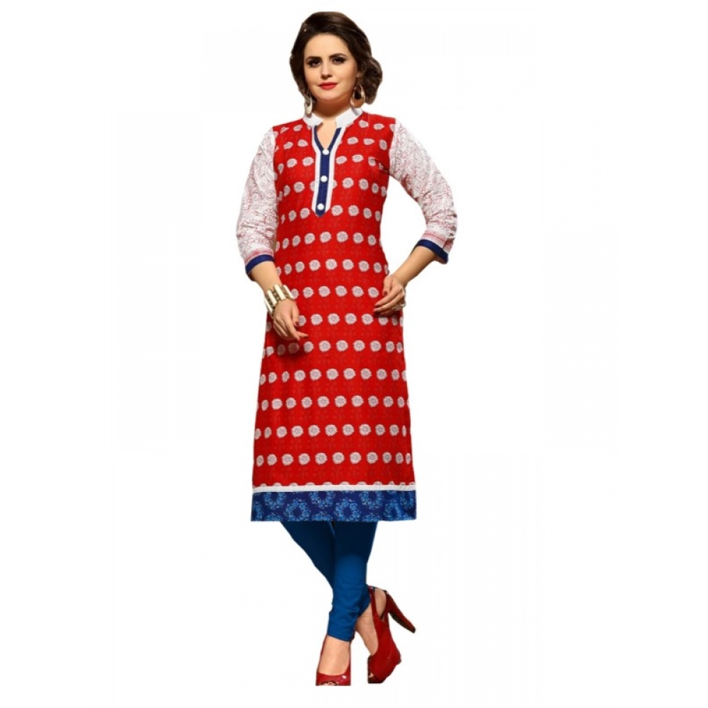 Femilyn Women's Cotton Kurtis (Red, Multi, L)