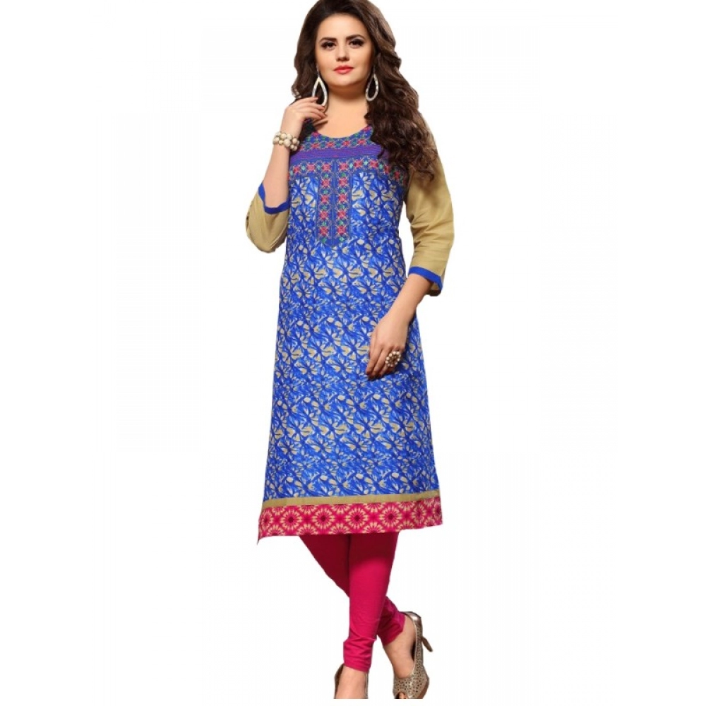 Femilyn Women's Cotton Kurtis (Blue, Multi, XL)