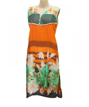 Femilyn Women's Synthetic Kurtis (Orange, Multi, L)