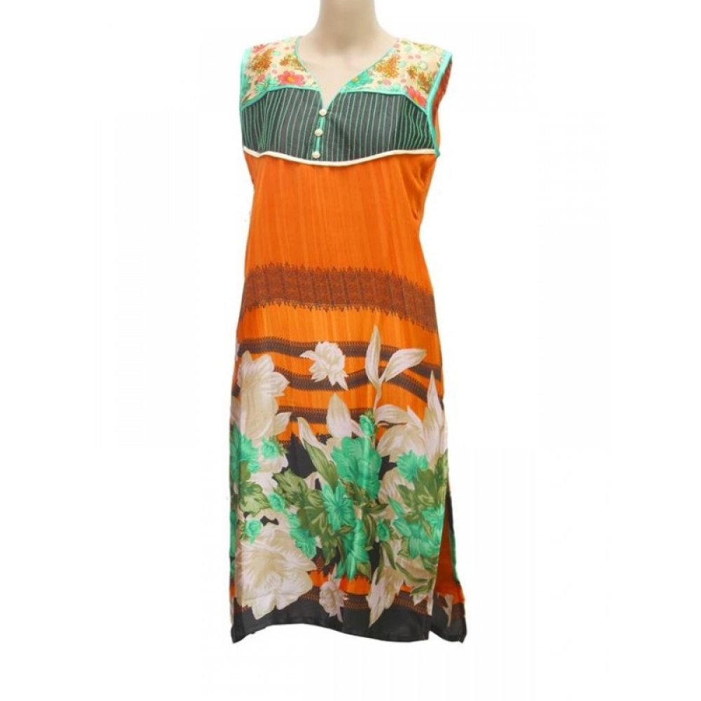 Femilyn Women's Synthetic Kurtis (Orange, Multi, L)