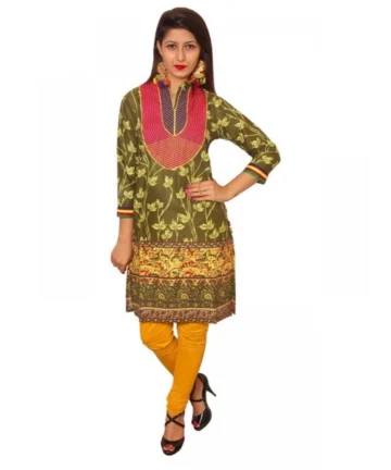 Femilyn Women's Cotton Kurtis (Green, XL)