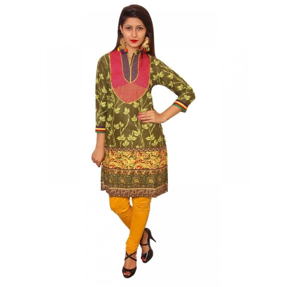 Femilyn Women's Cotton Kurtis (Green, XL)