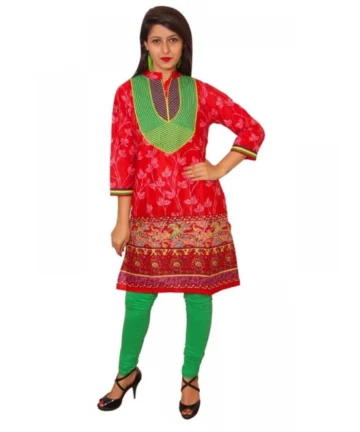 Femilyn Women's Cotton Kurtis (Red, M)