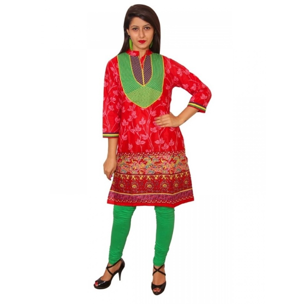 Femilyn Women's Cotton Kurtis (Red, M)