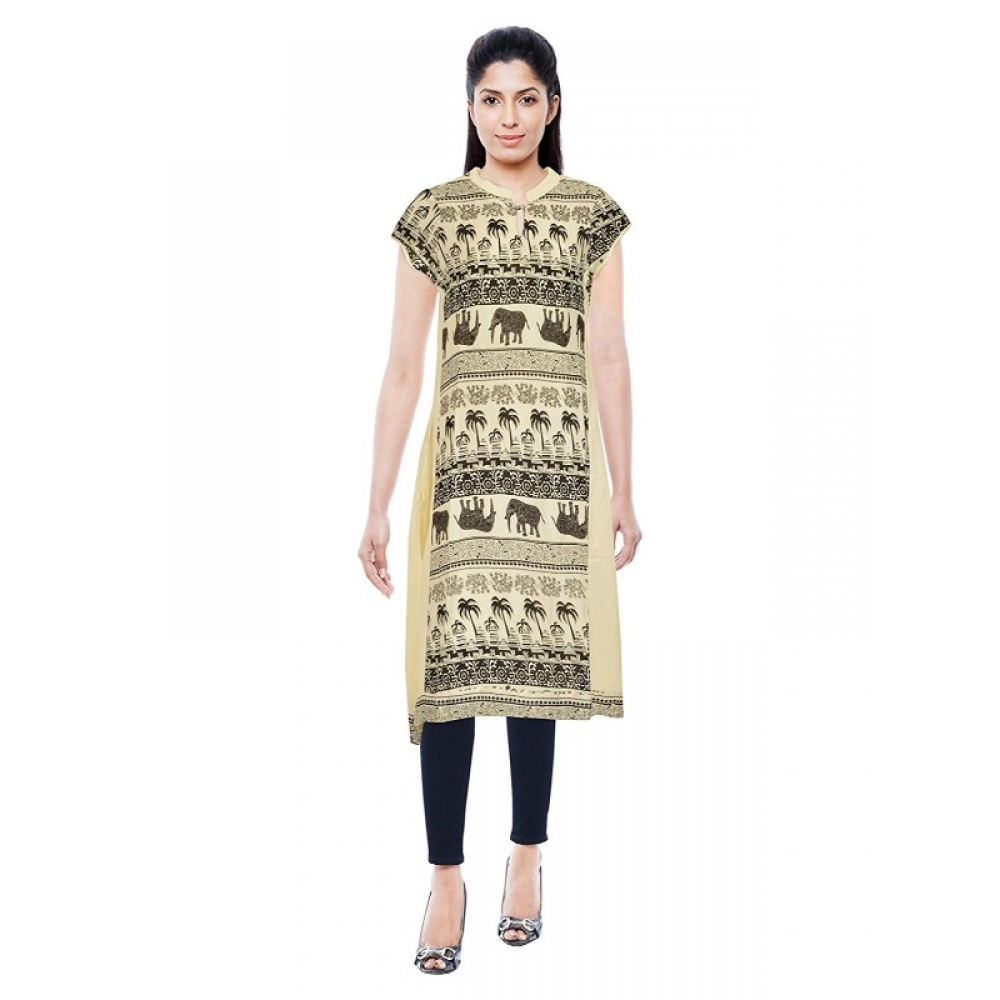 Femilyn Women's Rayon Kurtis (Beige, L)