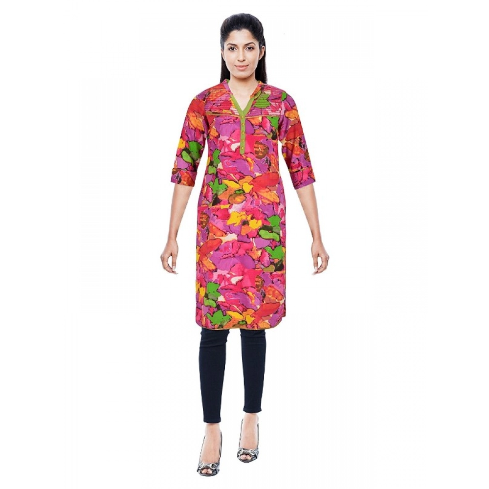 Femilyn Women's Cotton Kurtis (Pink, L)