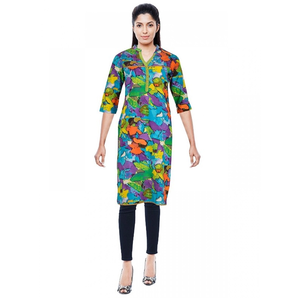 Femilyn Women's Cotton Kurtis (Blue, L)