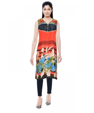 Femilyn Women's Synthetic Kurtis (Orange, L)