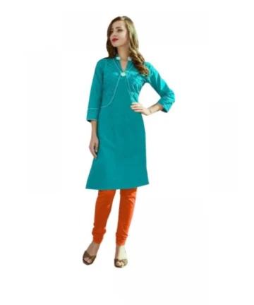 Femilyn Women's Cotton Kurtis (Blue, L)