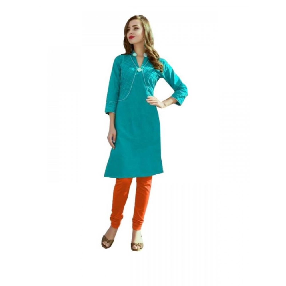 Femilyn Women's Cotton Kurtis (Blue, L)