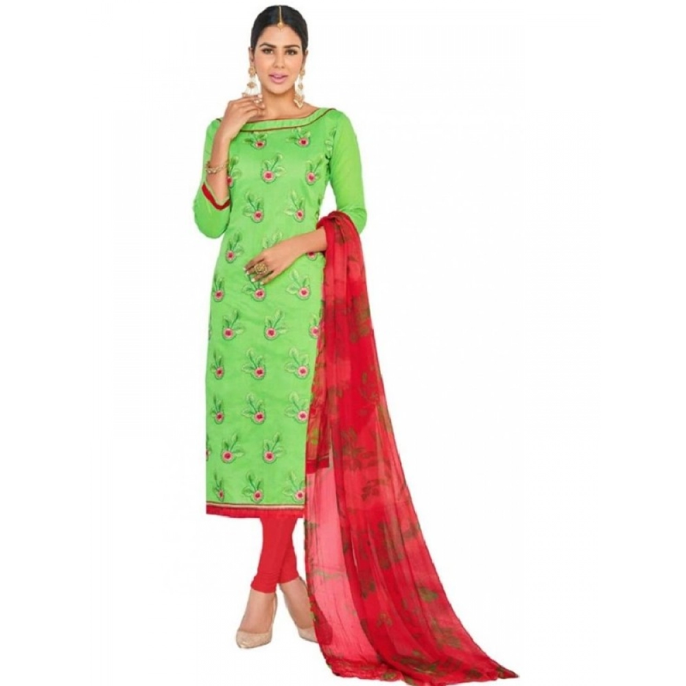 Femilyn Womens Chanderi Regular Unstitched Salwar-Suit Material With Dupatta (Green, Red, 2 mtr)