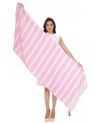 Femilyn Womens Viscose Straight Duppatta (Pink, Off White)