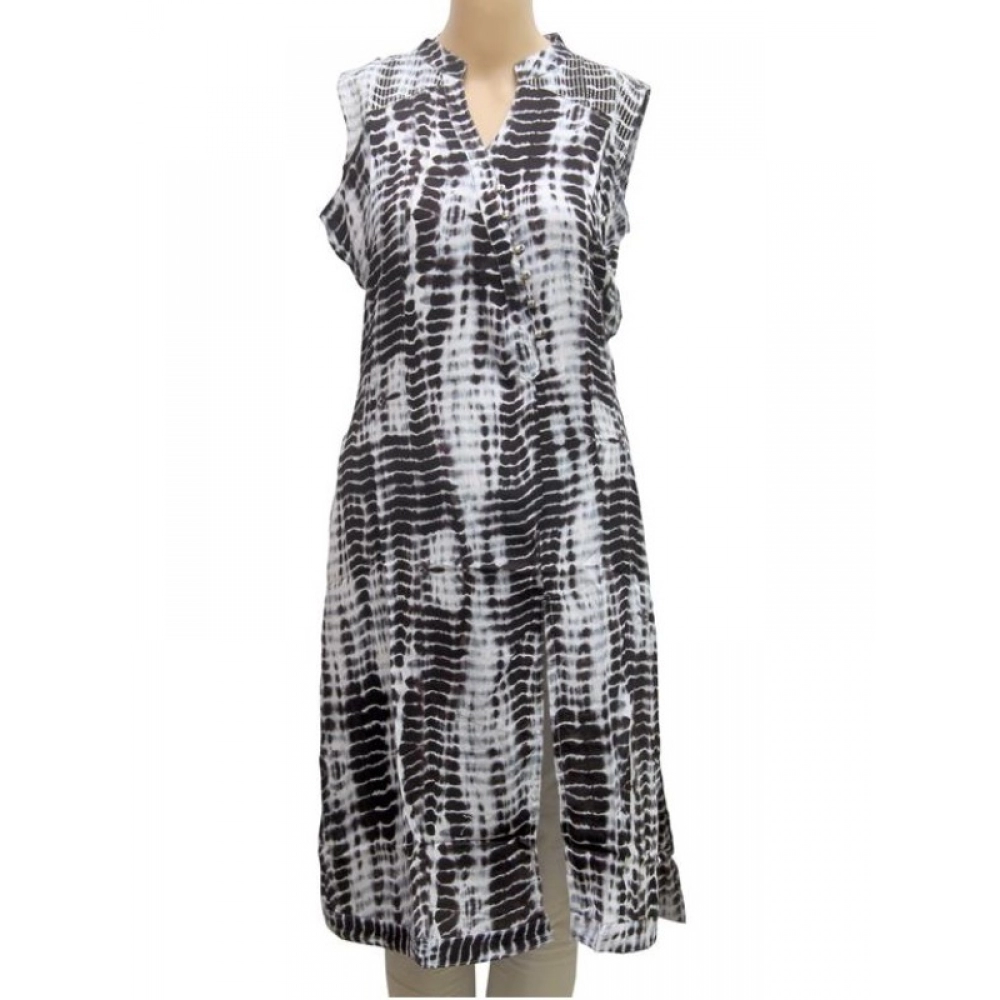 Femilyn Women's Rayon Kurtis (Black, White, L)