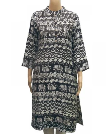 Femilyn Women's Rayon Kurtis (Black, White, M)