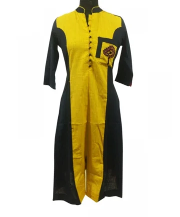 Femilyn Women's Cotton Kurtis (Yellow, Black, L)