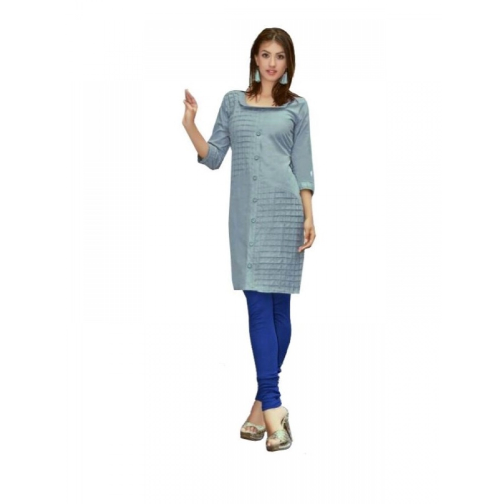 Femilyn Women's Cotton Kurtis (Greyish Blue, L)