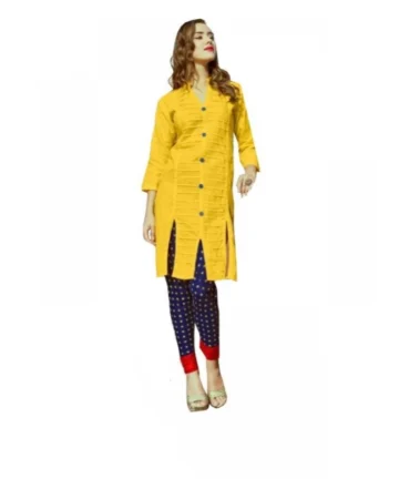 Femilyn Women's Cotton Kurtis (Yellow, L)