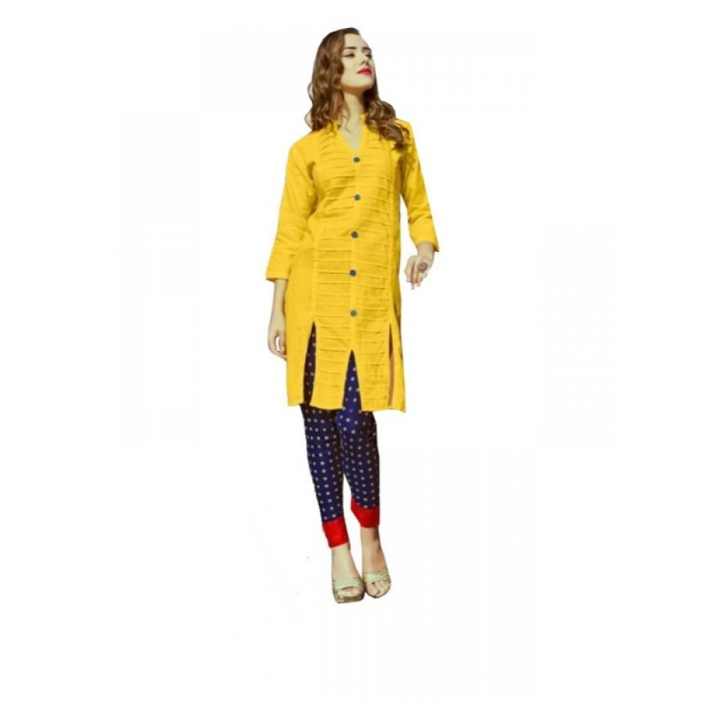 Femilyn Women's Cotton Kurtis (Yellow, L)