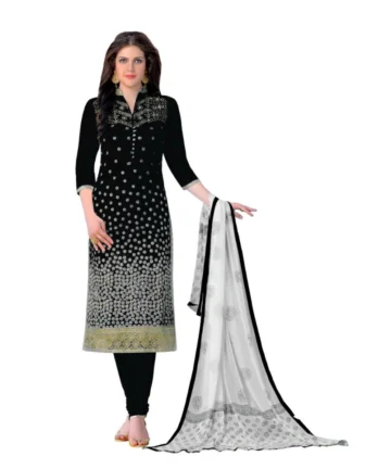 Femilyn Women's Cotton Unstitched Salwar-Suit Material With Dupatta (Black, 2-2.5mtrs)