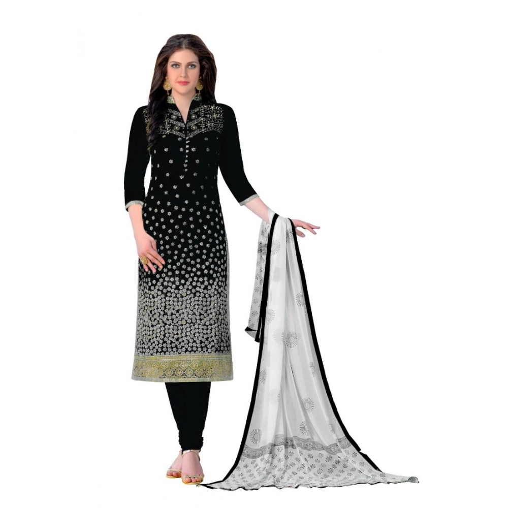 Femilyn Women's Cotton Unstitched Salwar-Suit Material With Dupatta (Black, 2-2.5mtrs)
