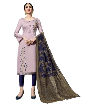 Femilyn Women's Cotton Unstitched Salwar-Suit Material With Dupatta (Pink, 2-2.5mtrs)