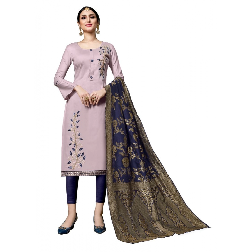 Femilyn Women's Cotton Unstitched Salwar-Suit Material With Dupatta (Pink, 2-2.5mtrs)