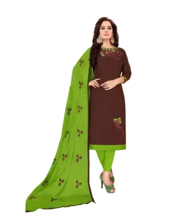 Femilyn Women's Glaze Cotton Unstitched Salwar-Suit Material With Dupatta (Brown, 2-2.5mtrs)