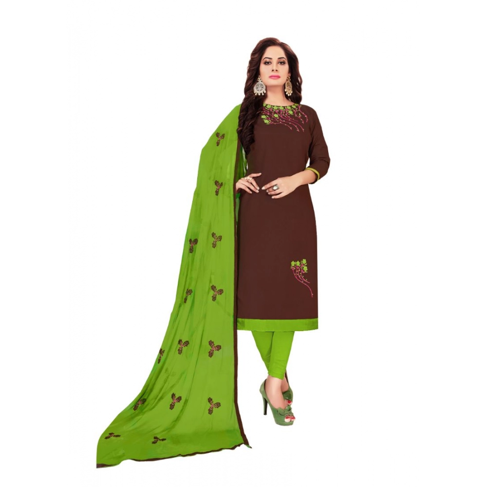 Femilyn Women's Glaze Cotton Unstitched Salwar-Suit Material With Dupatta (Brown, 2-2.5mtrs)