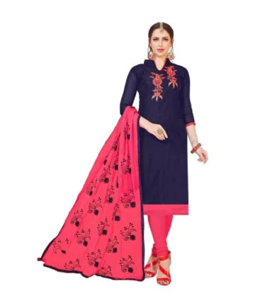 Femilyn Women's Modal Silk Unstitched Salwar-Suit Material With Dupatta (Navy Blue, 2-2.5mtrs)