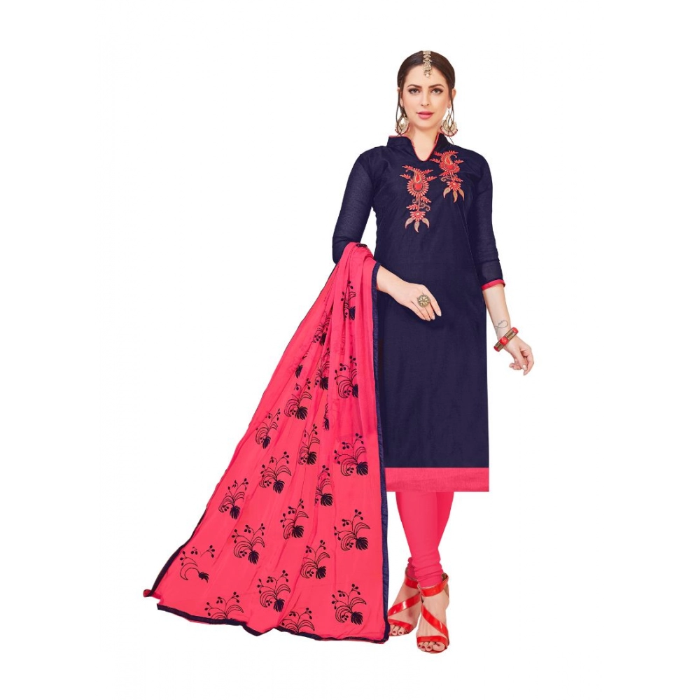 Femilyn Women's Modal Silk Unstitched Salwar-Suit Material With Dupatta (Navy Blue, 2-2.5mtrs)