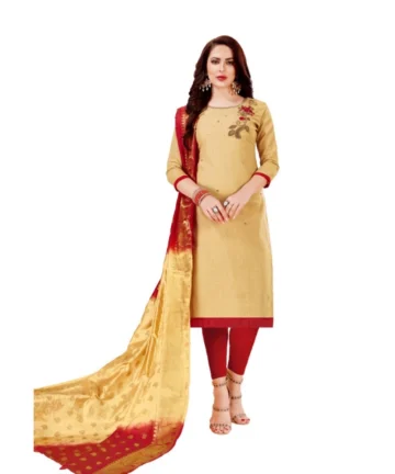 Femilyn Women's Slub Cotton Unstitched Salwar-Suit Material With Dupatta (Sandel, 2-2.5mtrs)