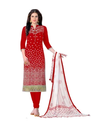 Femilyn Women's Cotton Unstitched Salwar-Suit Material With Dupatta (Red, 2-2.5mtrs)