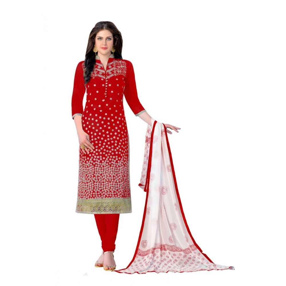 Femilyn Women's Cotton Unstitched Salwar-Suit Material With Dupatta (Red, 2-2.5mtrs)