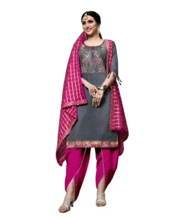 Femilyn Women's Cotton Unstitched Salwar-Suit Material With Dupatta (Grey, 2-2.5mtrs)