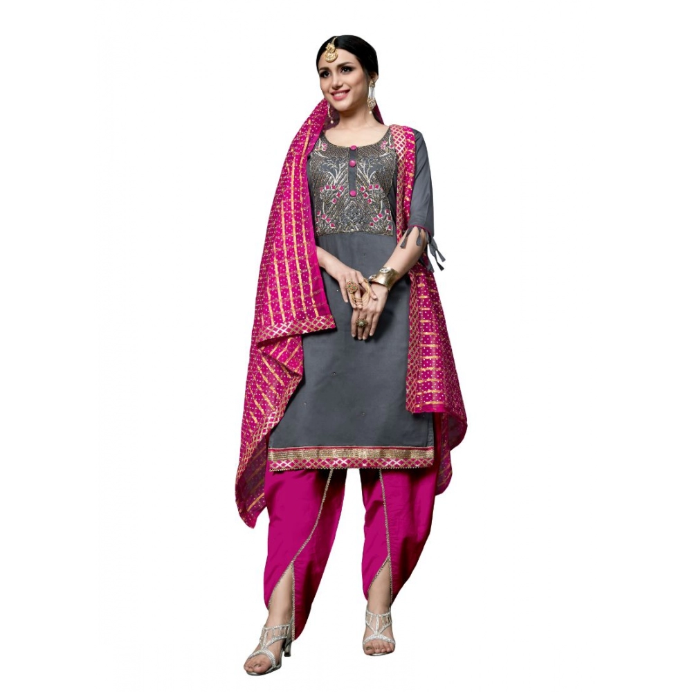 Femilyn Women's Cotton Unstitched Salwar-Suit Material With Dupatta (Grey, 2-2.5mtrs)