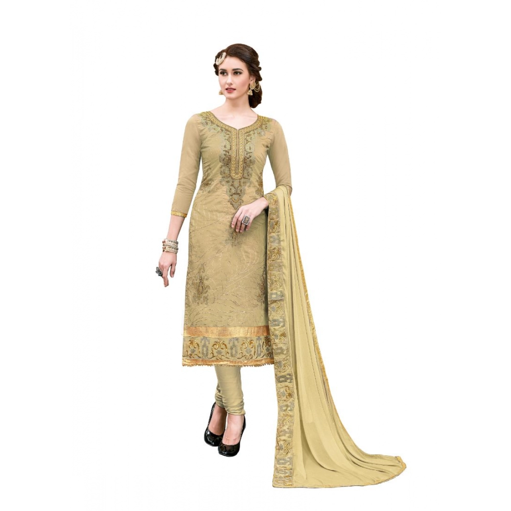 Femilyn Women's Chanderi Cotton Unstitched Salwar-Suit Material With Dupatta (Light Green, 2-2.5mtrs)
