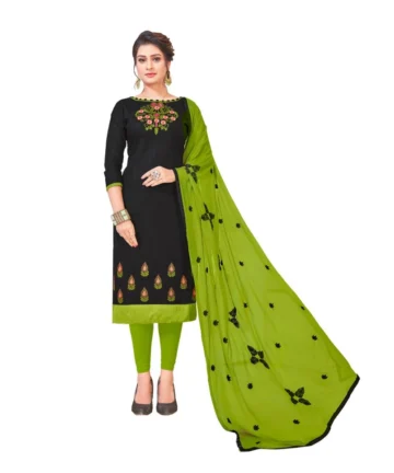 Femilyn Women's Slub Cotton Unstitched Salwar-Suit Material With Dupatta (Black, 2-2.5mtrs)