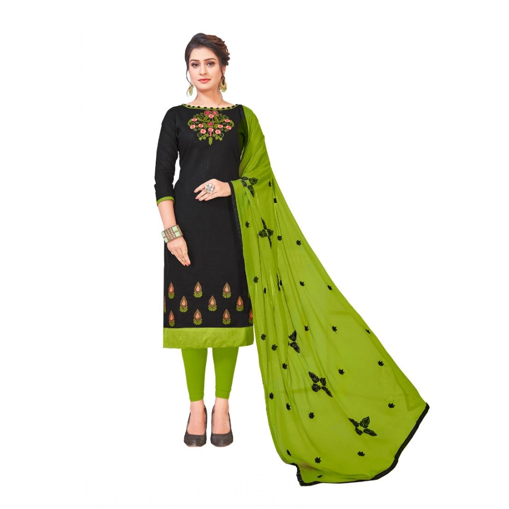 Femilyn Women's Slub Cotton Unstitched Salwar-Suit Material With Dupatta (Black, 2-2.5mtrs)