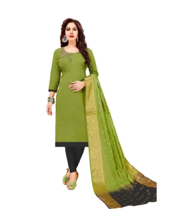 Femilyn Women's Slub Cotton Unstitched Salwar-Suit Material With Dupatta (Green, 2-2.5mtrs)