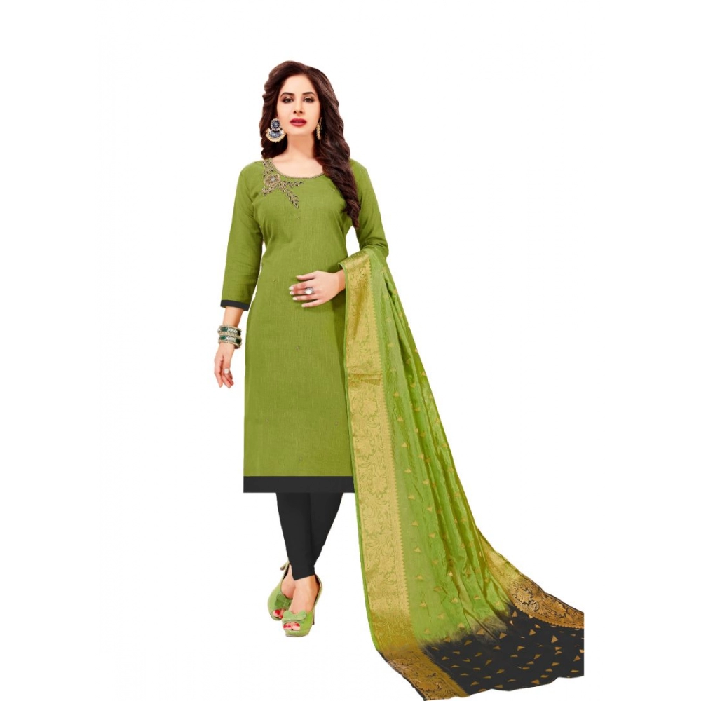Femilyn Women's Slub Cotton Unstitched Salwar-Suit Material With Dupatta (Green, 2-2.5mtrs)