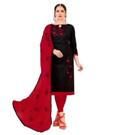 Femilyn Women's Glaze Cotton Unstitched Salwar-Suit Material With Dupatta (Black, 2-2.5mtrs)