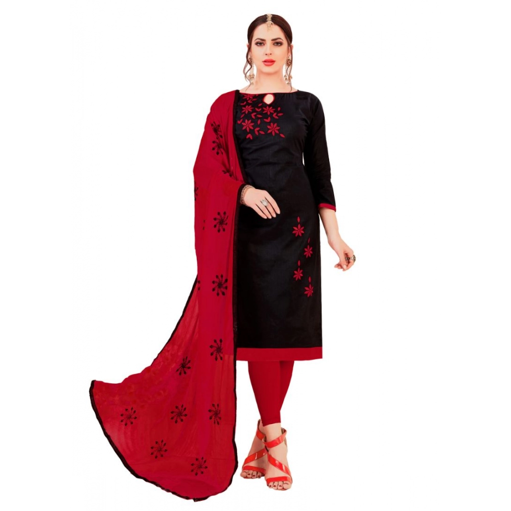 Femilyn Women's Glaze Cotton Unstitched Salwar-Suit Material With Dupatta (Black, 2-2.5mtrs)