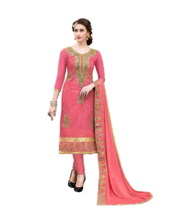 Femilyn Women's Chanderi Cotton Unstitched Salwar-Suit Material With Dupatta (Pige , 2-2.5mtrs)